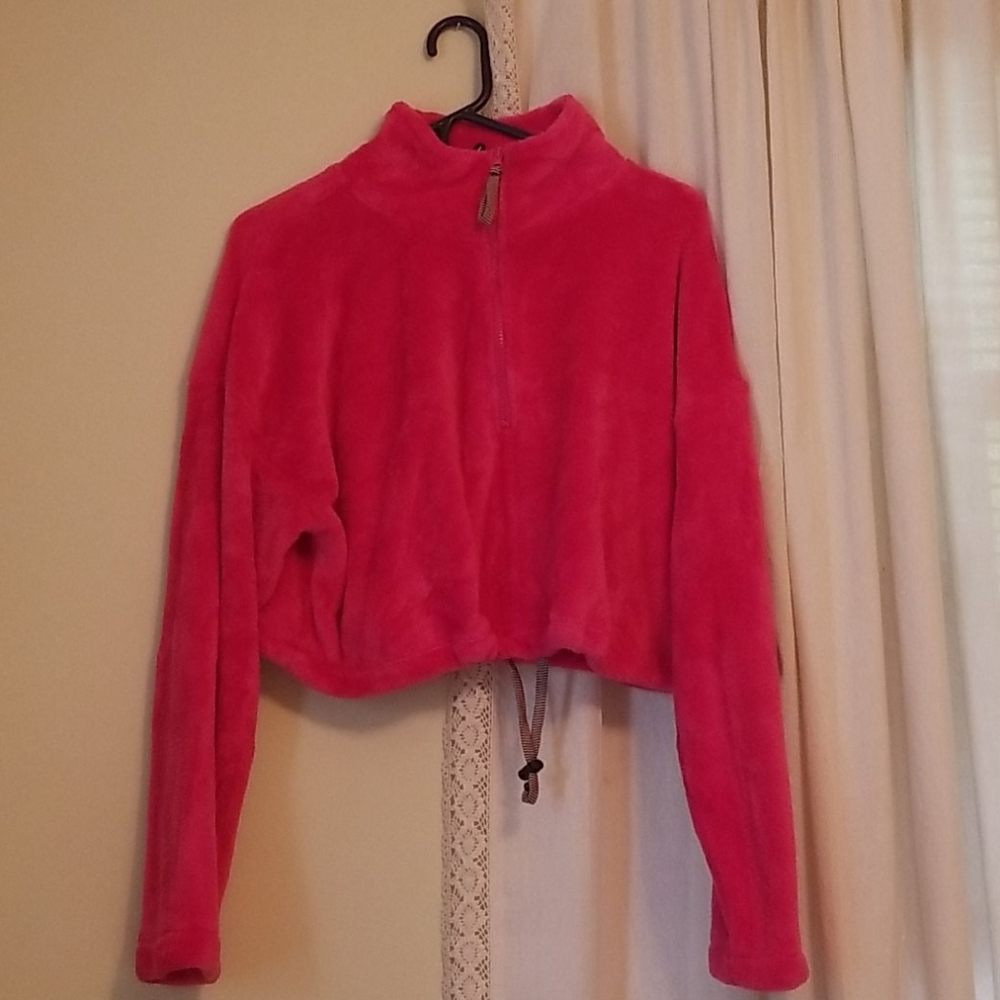 Urban Outfitters Fuzzy Cropped 3/4 Zip - Pink